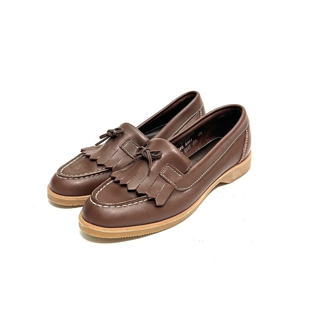 Vintage 1970s brown leather kiltie fringe slip on loafers